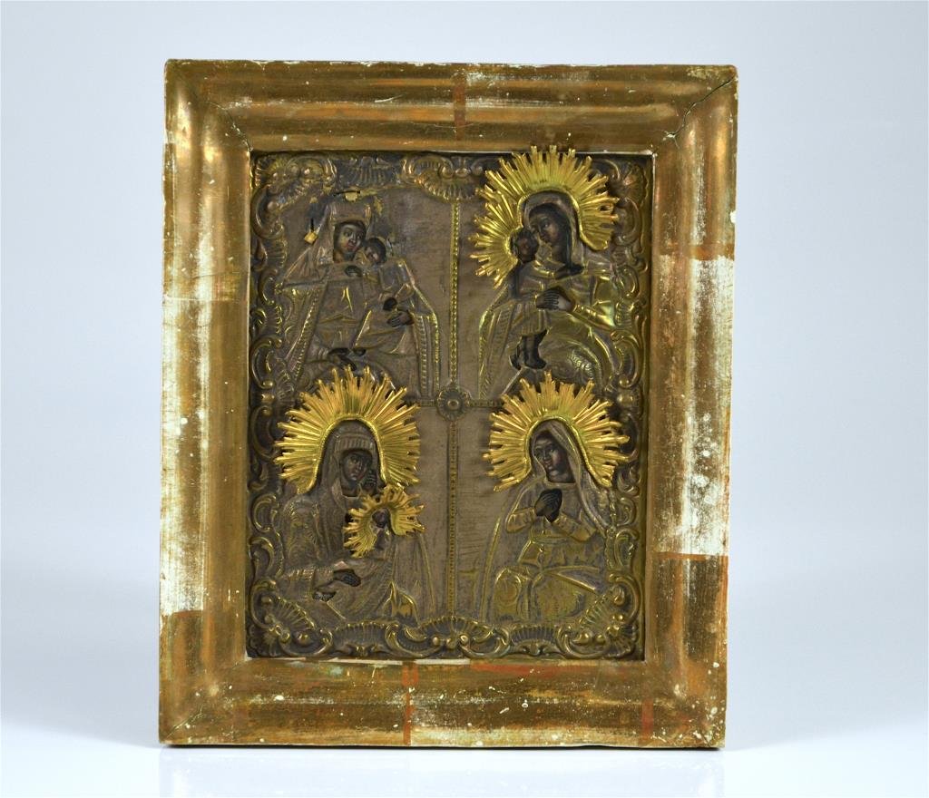 19TH C RUSSIAN PAINTED ICON WITH BRASS OKLAD (1 of 3)