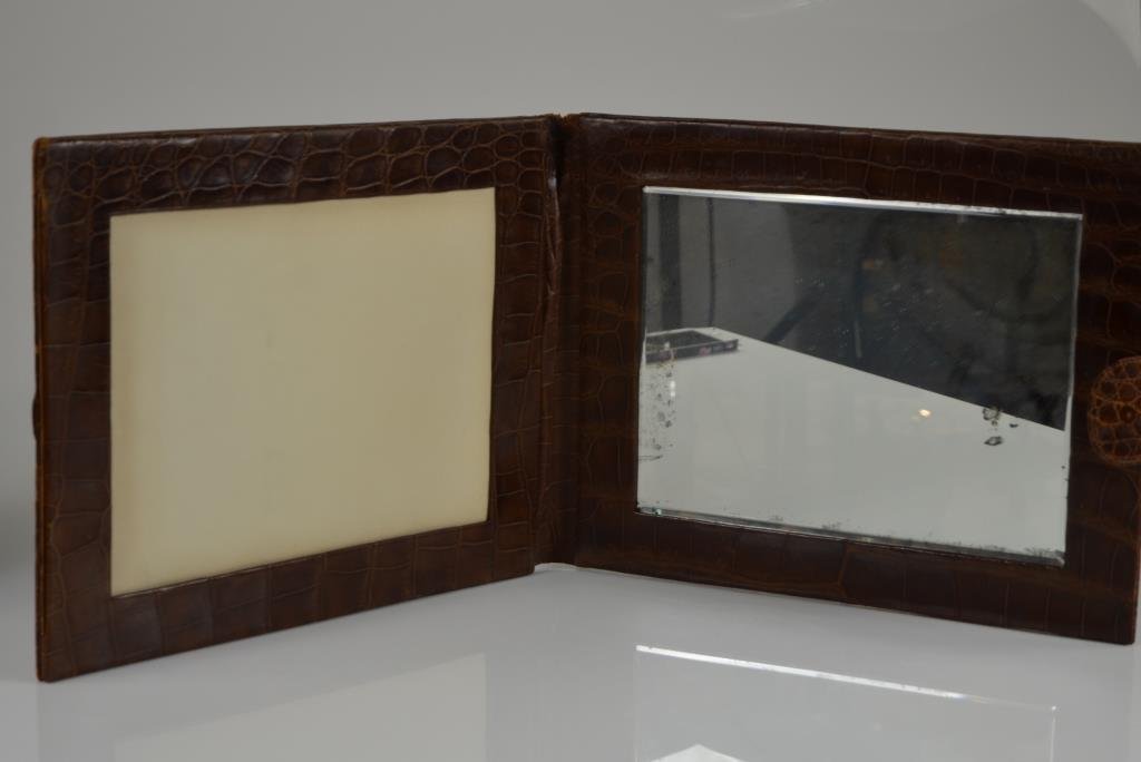 VINTAGE BROWN ALLIGATOR CASED MIRROR (1 of 2)