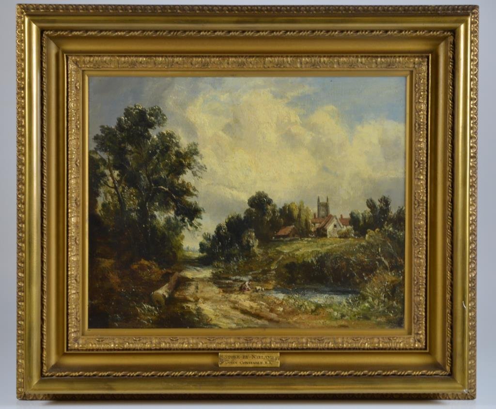 AFTER JOHN CONSTABLE (English, 1776-1837): Landscape. Oil on canvas. Unsigned. Size: 16 in. x 20 1/8 in. (40.64 cm x 51.12 cm). Framed: 24 1/2 in. x 28 1/2 in. (62.23 cm x 72.39 cm).