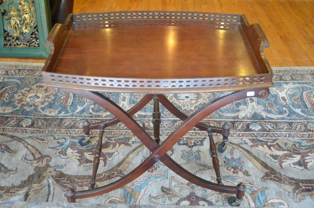 WALNUT BUTLER'S TRAY ON STAND: WALNUT BUTLER'S TRAY ON STAND
