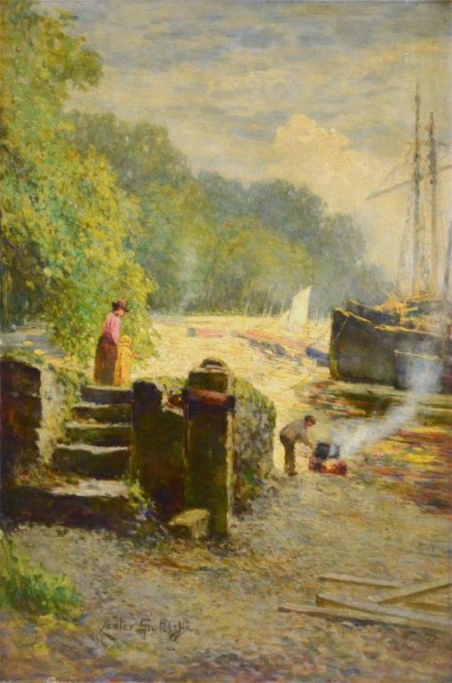 LESTER SUTCLIFFE (English, 1848 - 1933): Oil on canvas. Signed lower left-hand side. Carnarvon Harbour, North Wales written on verso. Size: 30 in. x 20 in. (76.2 cm x 50.8 cm).