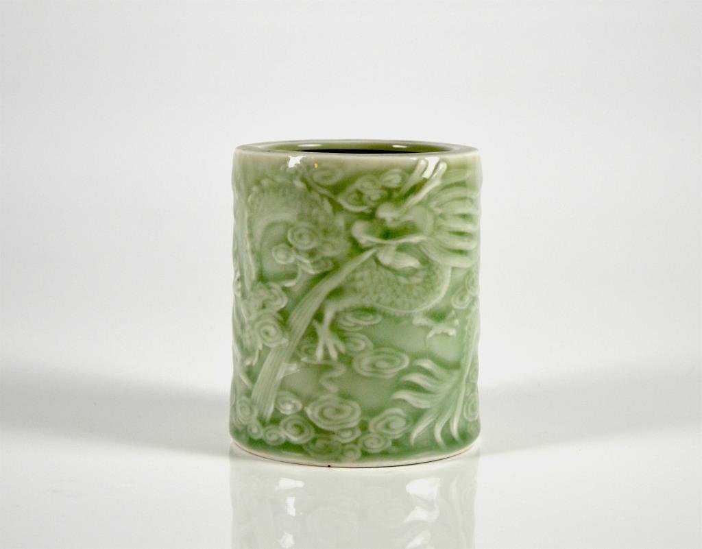 CHINESE CELADON PORCELAIN BRUSH POT (1 of 2)
