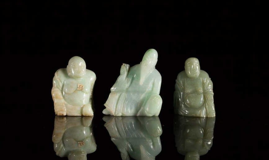 THREE CARVED JADEITE FIGURES (1 of 1)