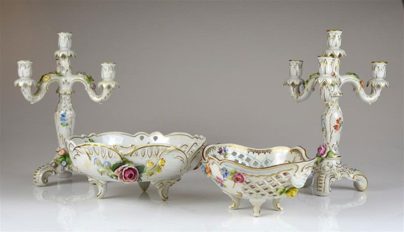 FOUR PCS. DRESDEN PORCELAIN HAND PAINTED GARNITURE (1 of 6)