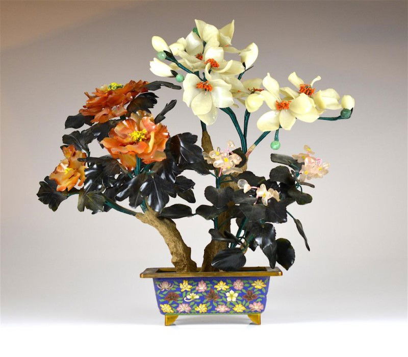 CHINESE AGATE & HARDSTONE PLANTER (1 of 5)