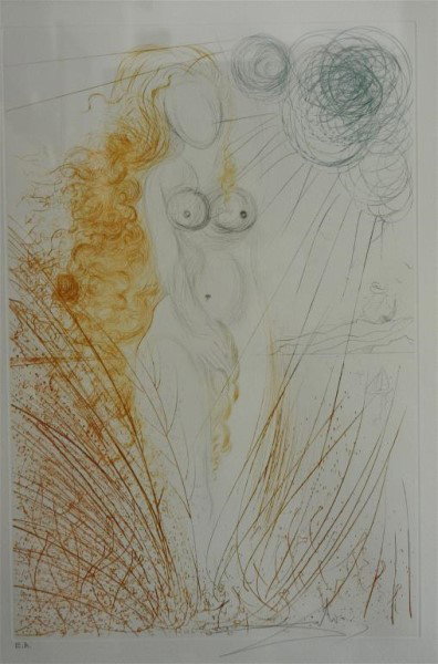 SALVADOR DALI (Spanish, 1904 - 1989): "Birth of Venus" from Hommage Albrecht Durer: Suite Mythologique Nouvelle. Intaglio on paper. Signed in pencil bottom right-hand side. Plate size: 22 in. x 14 1/2 in. (55.88 cm x 36.83 cm). Framed: 32