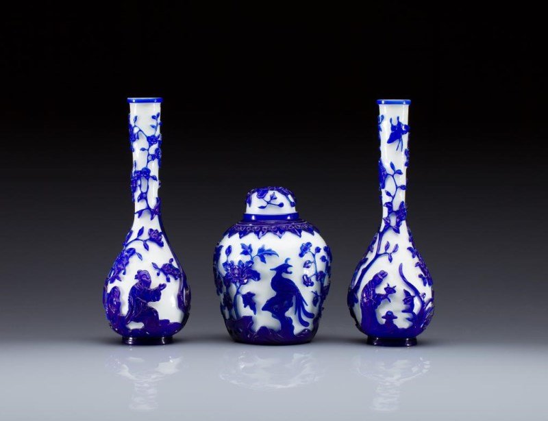 THREE PIECE CHINESE PEKING GLASS GARNITURE (1 of 2)