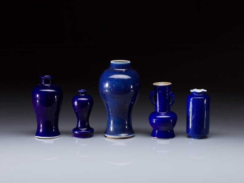 FIVE CHINESE MONOCHROME GLAZED PORCELAIN VASES (1 of 10)