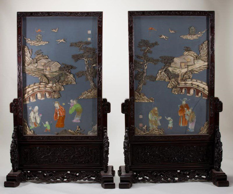 IMPORTANT PAIR OF CHINESE MIXED MATERIAL SCREENS (1 of 10)