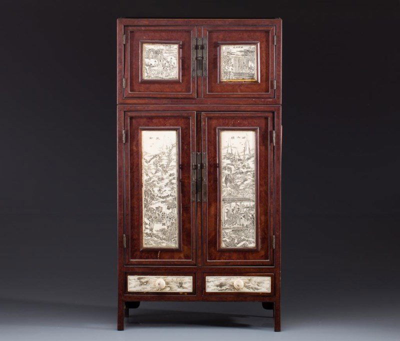 BURL AND ZITAN WOOD MINIATURE CABINET (1 of 10)