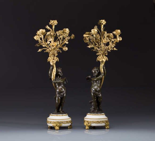 PAIR OF FRENCH EMPIRE BRONZE CANDELABRA (1 of 2)