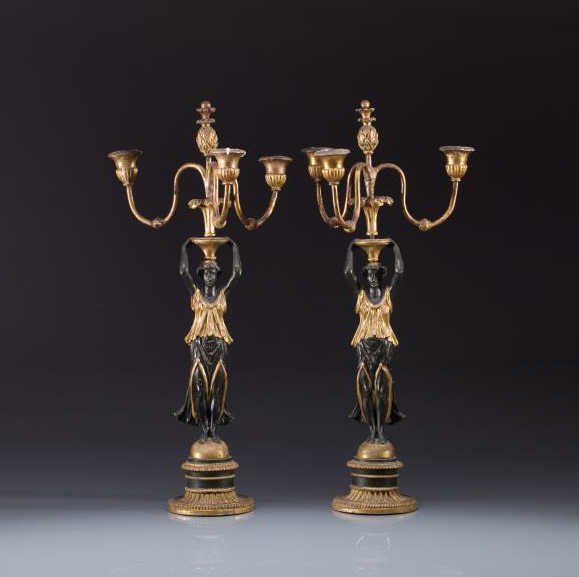 PAIR OF FRENCH EMPIRE CARVED WOOD CANDELABRA (1 of 1)