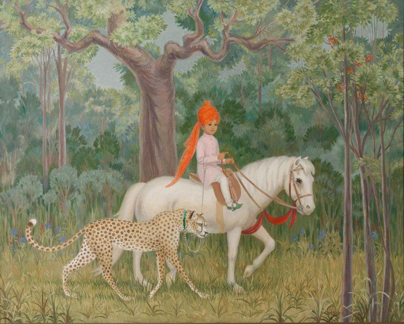 CHARLES BASKERVILLE (American, 1896 - 1994): The Young Huntsman. Oil on canvas. Signed lower right. Size: 32 in. x 40 in. (81.3 cm x 101.6 cm). Framed: 35 3/4 in. x 43 7/8 in. (90.8 cm x 111.4cm).