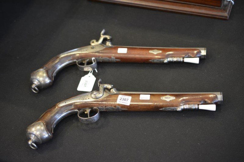 PAIR OF 19TH C SPANISH DUELING PISTOLS (1 of 2)