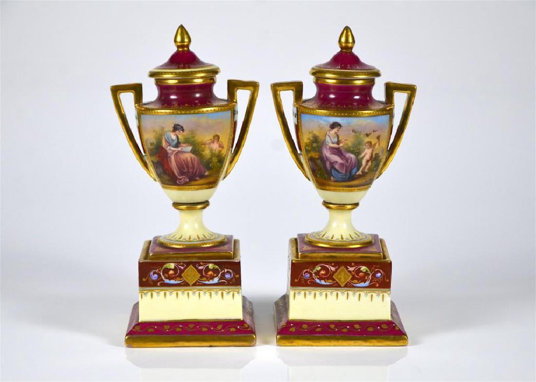 PAIR OF AUSTRIAN PORCELAIN COVERED URNS (1 of 5)