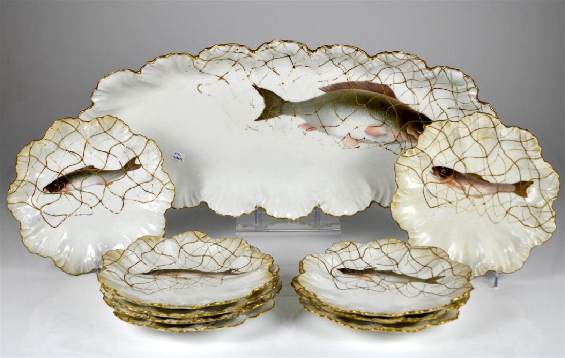 FRENCH HAND PAINTED PORCELAIN FISH SERVICE (1 of 4)