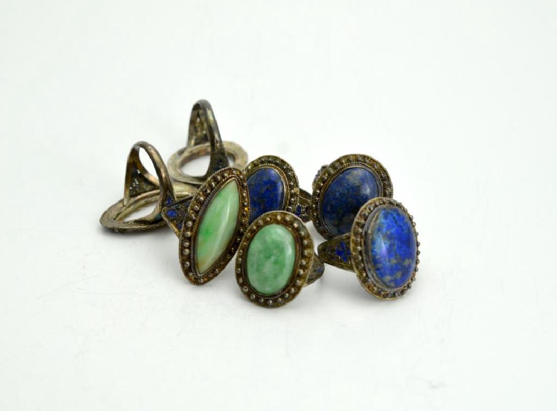 LOT OF LAPIS AND JADE CHINESE VERMEIL RINGS (1 of 3)