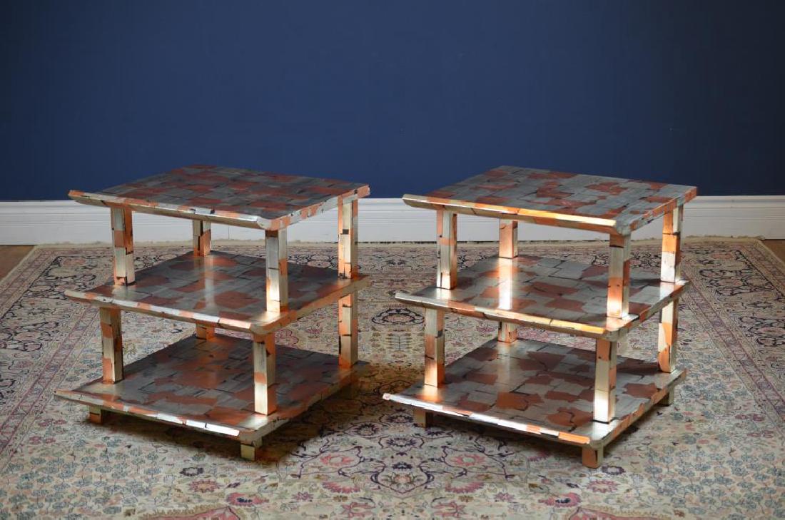 PAIR OF THREE TIER METAL LEAF END TABLES (1 of 1)