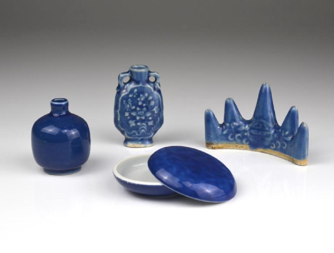 FOUR BLUE GLAZED PORCELAIN SCHOLAR PIECES (1 of 1)