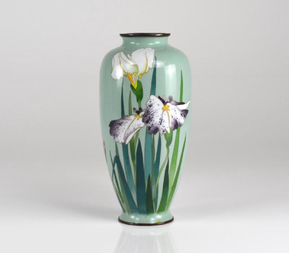 JAPANESE GREEN GROUND CLOISONNE ENAMELLED VASE (1 of 6)