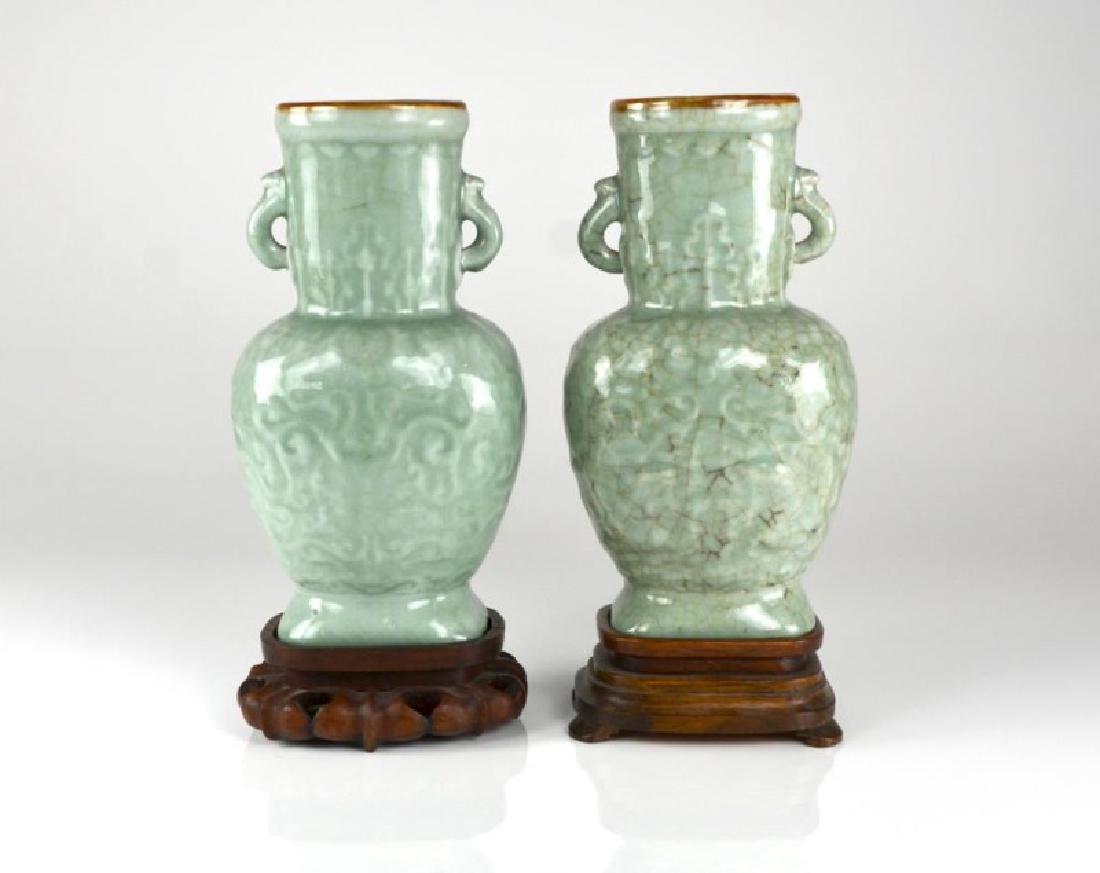 PAIR OF CRACKLED LONGQUAN CELADON VASES (1 of 5)