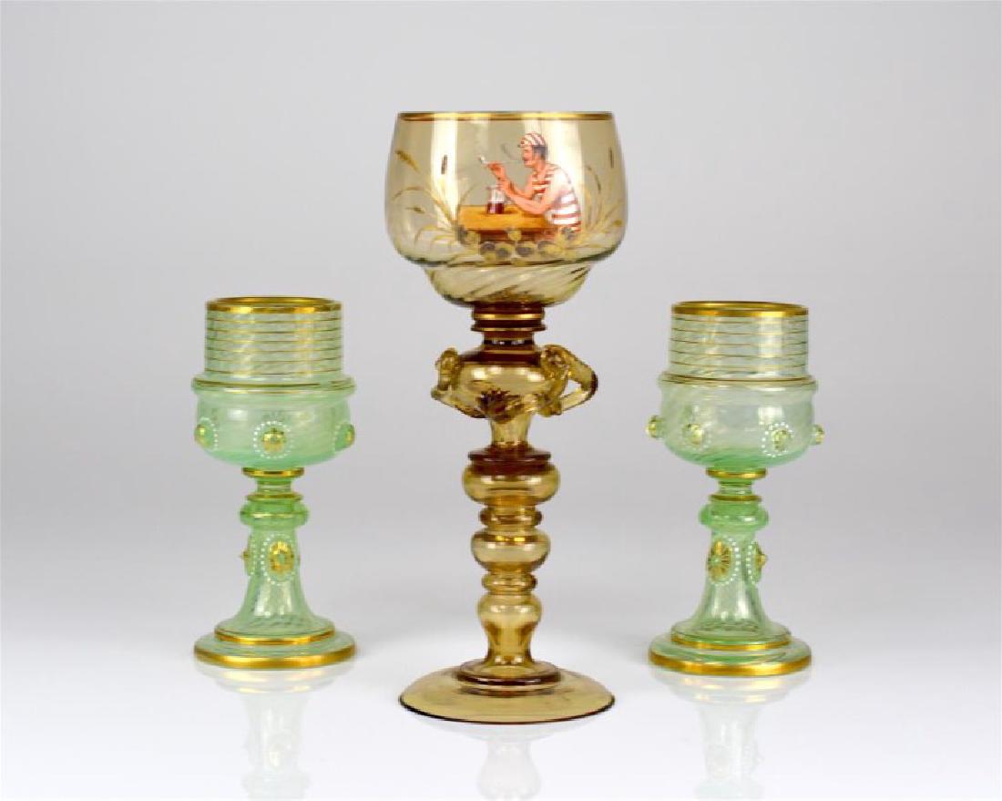 THREE PIECES OF PAINTED GLASS STEMWARE (1 of 3)