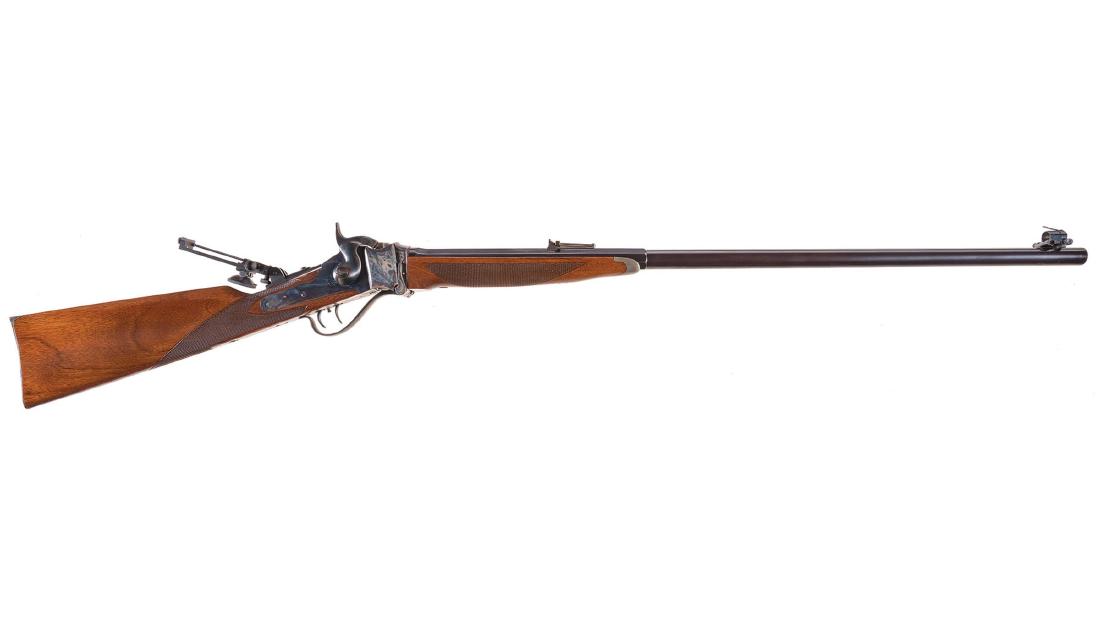 Pedersoli Model 1874 Sharps Single Shot Rifle: Pedersoli Model 1874 Sharps Single Shot Rifle Manufacturer: Pedersoli Model: Sharps 1874 BBL: 32 inch part octagon Stock: walnut Gauge: 45 2 3/10 Finish: casehardened/blue Grips: Serial Number: SH8831
