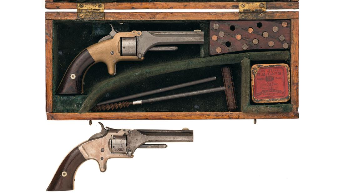 Two Smith & Wesson Model No. 1 Revolvers: Two Smith & Wesson Model No. 1 Revolvers -A) Cased S&W No. 1 First Issue Revolver Two Smith & Wesson Model No. 1 Revolvers -A) Cased S&W No. 1 First Issue Revolver Manufactured in 1857-1860 in the 4th