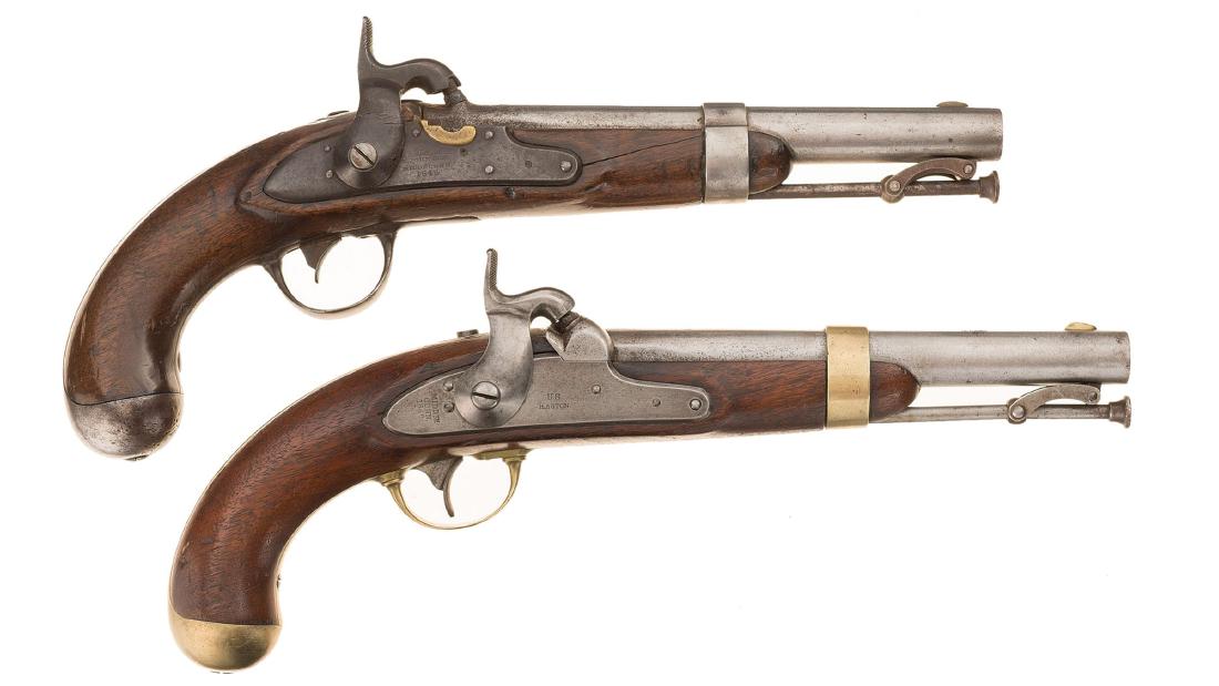 Two U.S. Martial Single Shot Percussion Pistols: Two U.S. Martial Single Shot Percussion Pistols -A) Robert Johnson Model 1836 Conversion Pistol Two U.S. Martial Single Shot Percussion Pistols -A) Robert Johnson Model 1836 Conversion Pistol Dated "1