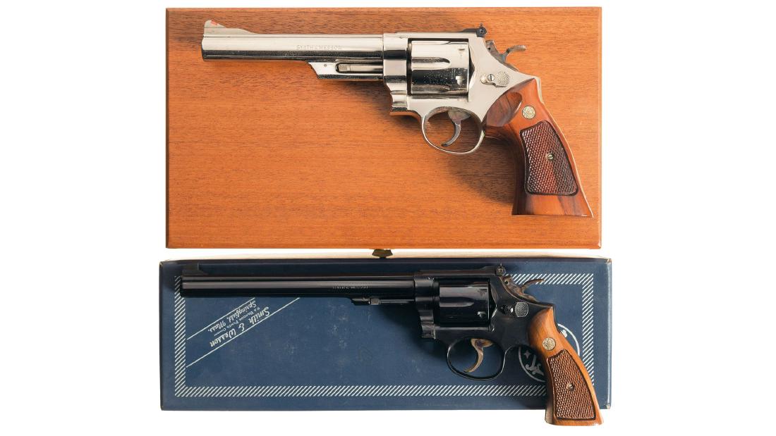 Two Smith & Wesson Double Action Revolvers: Two Smith & Wesson Double Action Revolvers -A) S&W Model 29-2 Revolver with Case Two Smith & Wesson Double Action Revolvers -A) S&W Model 29-2 Revolver with Case Manufactured in 1973. With S&W hardwoo