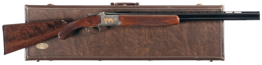 Browning Citori Lightning Grade VI Over/Under .41: This shotgun was manufactured in 1989. The barrel has a single steel bead sight, is threaded for Invector choke tubes and has 3 inch chambers with ejectors. The installed chokes are marked modified/fu