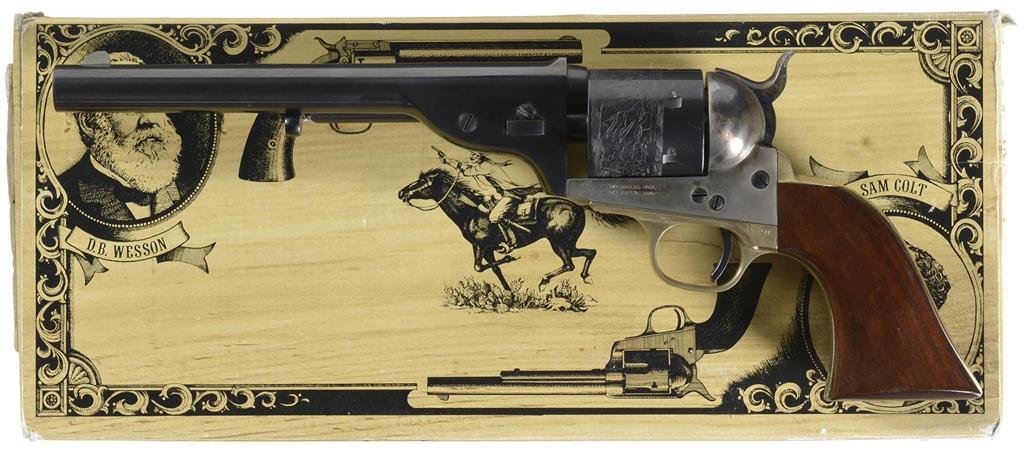 Cimarron Firearms Model Open Top Revolver with Box: Cimarron Firearms Model Open Top Revolver with Box Box is hand numbered to the gun. With tool, hardware, and papers. Manufacturer: Cimarron F A Mfg Co Model: Open Top BBL: 7 1/2 inch round Stock: Gaug