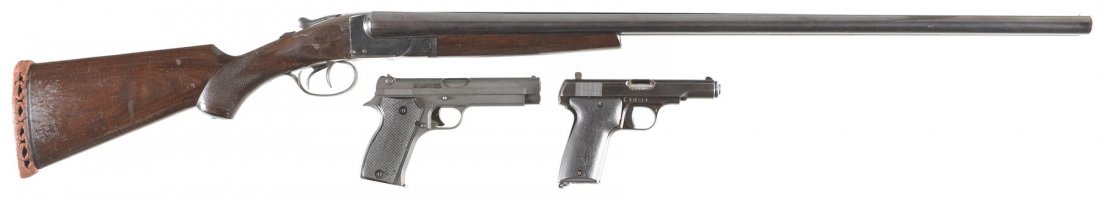 One Shotgun and Two Pistols -A) Sears Ranger Model: One Shotgun and Two Pistols -A) Sears Ranger Model Double Barrel Shotgun LOP 14". Manufacturer: Sears Roebuck & Co Brand Model: RangerBBL: 30 inch solid ribStock: walnut Gauge: 12Finish: blueGrips: