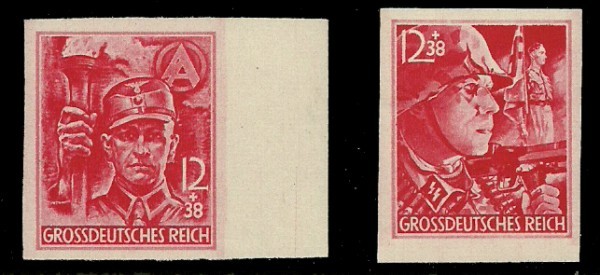 Germany 1945 Storm Trooper Set B292-3 Imperf MNH.: Germany 1945 Storm Trooper Set B292-3 Imperforated MNH. Post Office Fresh Margin copies of the last official stamps of the Third Reich issued during the siege of Berlin. The stamps were available both