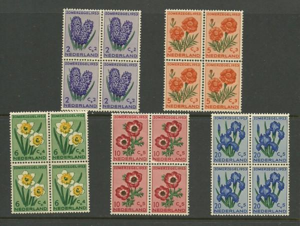 Netherlands 1953 Flower Semi Block Set B249-53 MNH: Netherlands 1953 Flower Semi-Postal Block Set MNH. The post office fresh stamps are in black format. The total Scott value is $100.80 S24