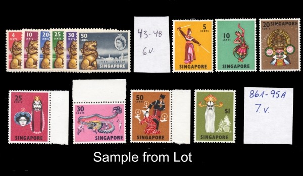 Singapore 1959-1976 MNH Sets Selection: Singapore 1959-1976 MNH Sets Selection . The sets are clean in post office fresh condition. The sets include the following by Scott: 43-8; 86A-95A (Perf 13 variety); 119-121; 122-5 (2 sets); 129-132; 