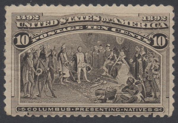 US (Scott 237) 1893 10c. Columbian MNH: US (Scott 237) 1893 10c. Columbian MNH. The stamp is has an average centering and we note a slight gum disturbance. The issue has a Scott retail value of $350 as mint never hinged.