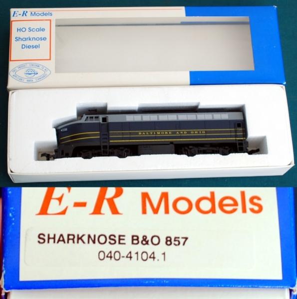 B&O 857 RF-16 A Sharknose E-R Models HO: B&O 857 RF-16 A Sharknose E-R Models HO. We see that Hook and Horn couplers are installed on the model. The model features a Roco Drive - as it was made in Austria by Roco. We note that the original b
