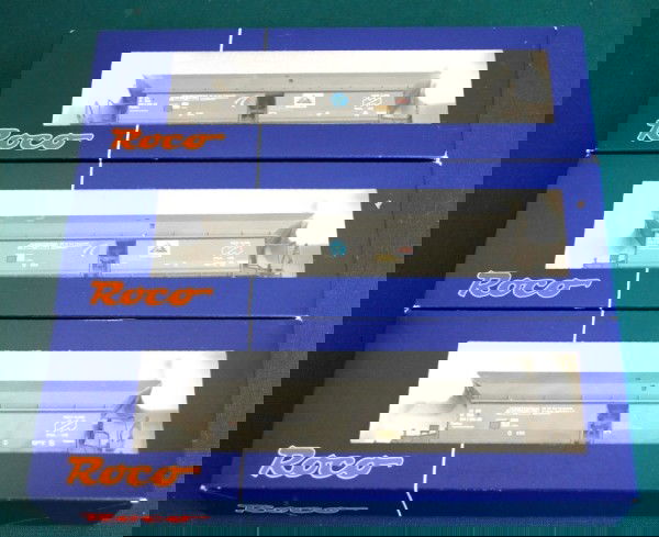 3 Modern OBB / Euro Coal Cars Roco HO: 3 Modern OBB / Euro Coal Cars Roco HO. The Austrian prototype cars are in individual boxes, which believe to be original but out of a larger set. We see Euro style couplers on the models. Indeed, the