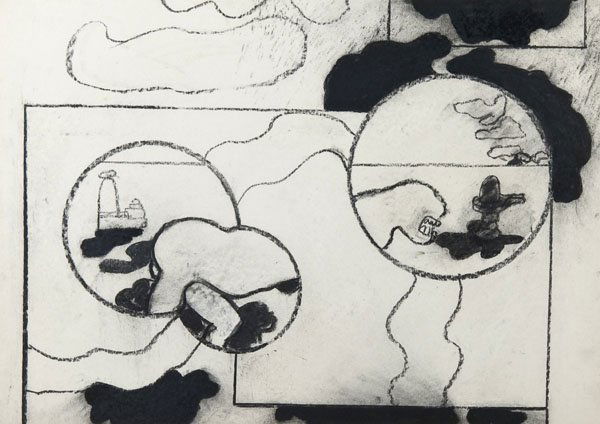 Derek Boshier - Study for Indian Painting: DDS Derek Boshier (b.1937) Study for Indian Painting, Charcoal on paper, 46 x 63.5 cm (18 x 25 in)