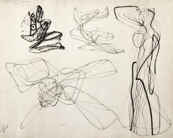Stanley William Hayter (1901-1988) Abstract forms: Stanley William Hayter (1901-1988) Abstract forms, Pen, ink and watercolour on paper, Signed and dated 19.7.46 lower left, Inscribed For Buck + Mary, all the best Bill 10 Sept 1946 upper left
