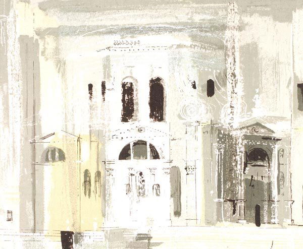 John Piper (1903-1992) Chiesa della Salute, 1959,: John Piper (1903-1992) Chiesa della Salute, 1959, Screenprinted fabric printed by Sandersons, London, 47 x 56cm (18 1/2 x 22in) Provenance: with Goldmark Gallery, Rutland(1)
