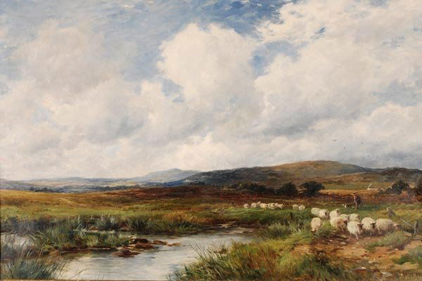 David Bates (1840-1921) At Arthog, near Barmouth,: David Bates (1840-1921) At Arthog, near Barmouth, oil on canvas, Signed and dated '01 lower right, Signed, inscribed and dated 1901 on reverse, 50.8 x 76.2cm (20 x 30in) Provenance: The Prope