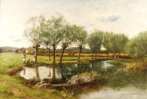 David Bates (1840-1921) Children playing by the la: David Bates (1840-1921) Children playing by the lake, oil on canvas, Signed and dated 1883 lower left, 81 x 122cm (32 x 48in)(1)