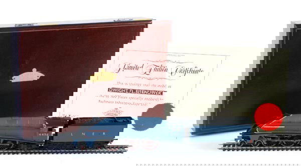 A Bachmann No.31953B, L.N.E.R. Class A4 4-6-2 tend: A Bachmann No.31953B, L.N.E.R. Class A4 4-6-2 tender locomotive 'Dwight D. Eisenhower', 4496, lined blue livery, limited edition 492/500 for the United States of America, in wooden presentat