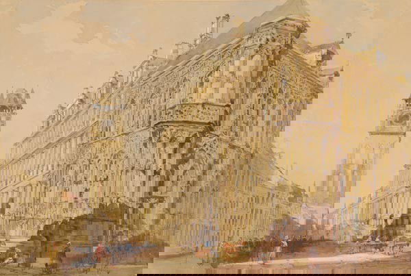 John Burgess Jnr. (1814-1874), The Hotel de Ville: John Burgess Jnr. (1814-1874), The Hotel de Ville, Ghent, watercolour over pencil, 35.5 x 52.5cm (14 x 203/4in), Provenance: with Spink