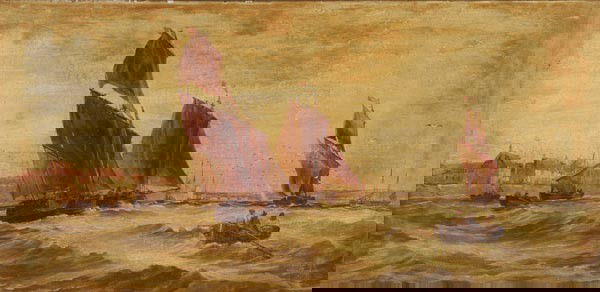 T** M** (late 19th century), The Harbour Bar, Risi: T** M** (late 19th century), The Harbour Bar, Rising Storm, Wind Against Tide, The Harbour Mouth, A set of four, oil on canvas, One signed with initials and dated 1895 lower right, Three insc