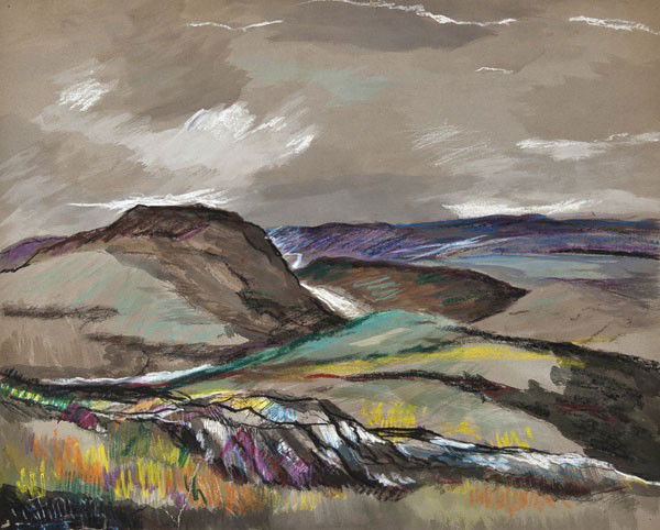 Rowland Suddaby (1912-1973) Coastal scene Watercol: Rowland Suddaby (1912-1973) Coastal scene Watercolour and coloured chalks on buff paper, unframed 51 x 63 cm (20 x 24 3/4 in); also 4 unframed watercolours by the same hand (5) Condition r