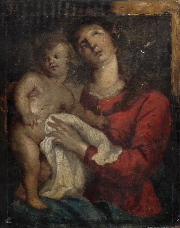 Italian School (17th century) Madonna and Child O: Italian School (17th century) Madonna and Child Oil on canvas Unframed Inscribed on old label attached to reverse 29 x 23 cm (11 1/2 x 9 in) Together with an Italian School oil on paper study
