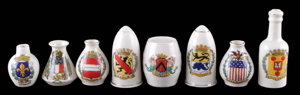 Model of a Shell by Savoy China, inscribed 'Iron R: Model of a Shell by Savoy China, inscribed 'Iron Rations For Fritz - Dunkerque Bombarded By Long Range German Guns', (Dunkerque), 75mm highModel of a Shell by Savoy China, inscribed 'Iron Rations For